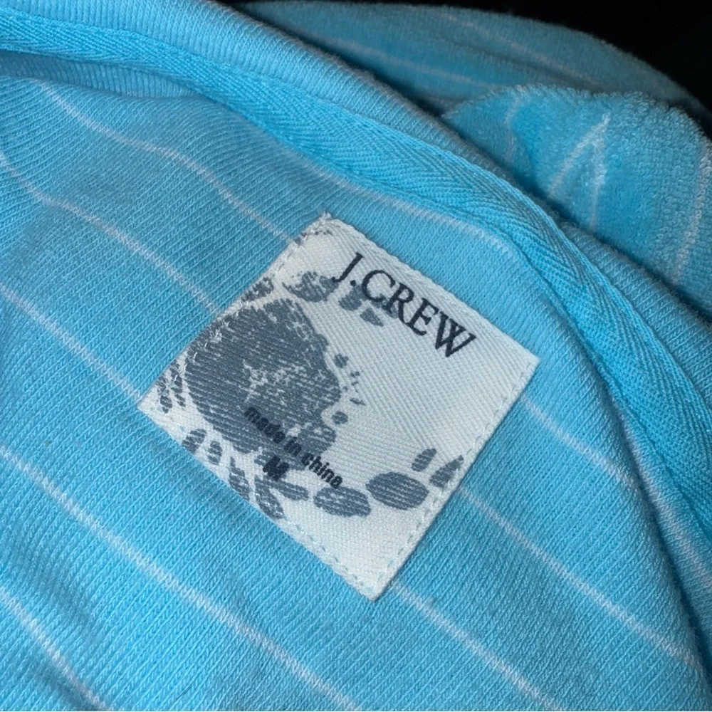 J.CREW NWT Top Womens Size M Terry Striped Hoodie 3/4 Sleeve Pullover blue